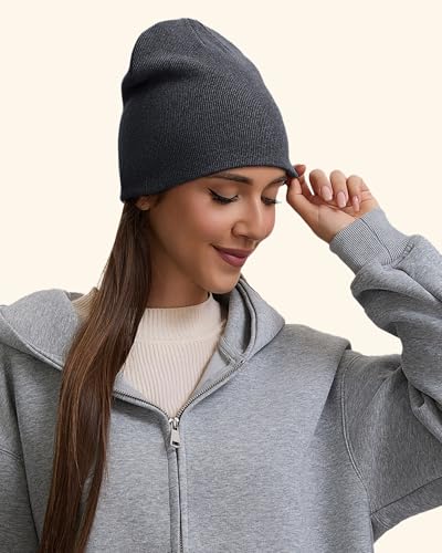 100% Cotton Beanie Hat for Men Women Cuffless Warm Winter Hats - color: 1pcs-dark Gray