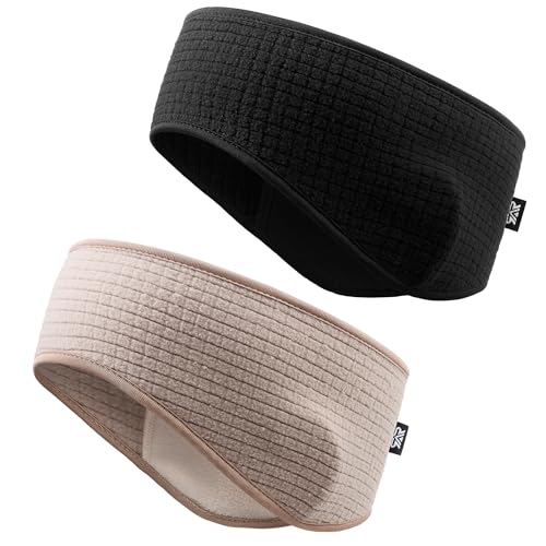LONGLONG 2 Pack Lightweight Ear Warmers Windproof Headband for Women Men - color: Black+beige