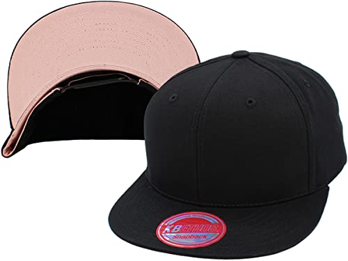 KBETHOS Classic Snapback Hat Blank Cap Underbrim Cotton Wool Blend Flat Visor Adjustable Unisex - color: Black With Rose Underbrim