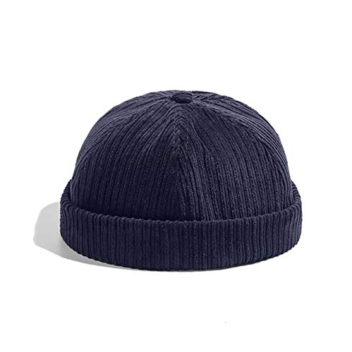 Men Hats Docker Cap Hats Beanie Sailor Cap Worker Hat Rolled Cuff Retro Brimless Hat with Adjustable - color: 0072-blue