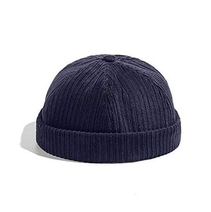 Men Hats Docker Cap Hats Beanie Sailor Cap Worker Hat Rolled Cuff Retro Brimless Hat with Adjustable - color: 0072-blue