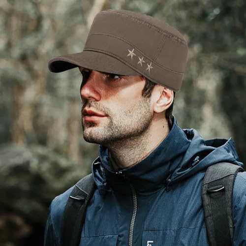 Glamorstar Unisex Cadet Army Caps Military Cap Vintage Flat Top Hats for Men Women - color: Brown G
