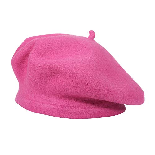 ZLYC Wool French Beret Hat Solid Color Classic Artist Cap for Women - color: Hot Pink