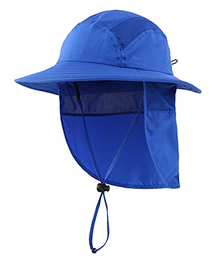 Home Prefer UPF 50+ Boys Sun Hat with Neck Flap Wide Brim Summer Beach Bucket Hat for Boys Girls Toddler Kids Safari Hat - color: Bright Blue