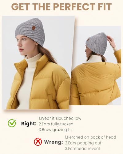 Fleece Lined Winter Beanie for Men Women Warm Windproof Beanies Hats Thick Knit Winter Hat for Cold Weather - color: Grey