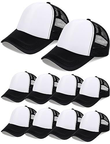 Tarpop 10 Pcs Sublimation Blank Trucker Hats Bulk - color: Black and White