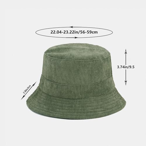 Corduroy Bucket Hat Adjustable Outdoor Sun Hat for Women Packed Reversible Beach Hats for Men Flat Top Cap for Travel - color: Green