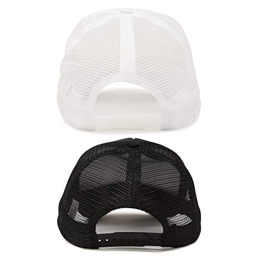 DALIX Solid Blank Trucker Hats Caps 2 Pack - color: Black and White