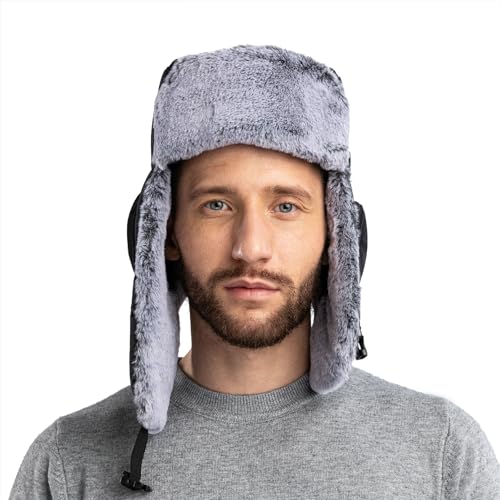 Men Winter Bomber Wool Ear Flap Russian Hat Women Warm Fleece Waterproof Trapper Ushanka Cap Outdoor Ski Hunting Teen - color: Black