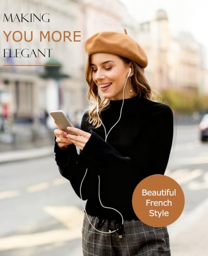 French Beret Hats for Women - Soft Warm Wool Solid Color Beanie Winter Cap - color: Camel