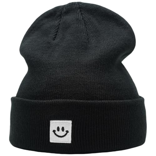 55cube Unisex Winter Beanie Hats Warm Thick Knit Cuffed Skullcaps - color: Solid Black