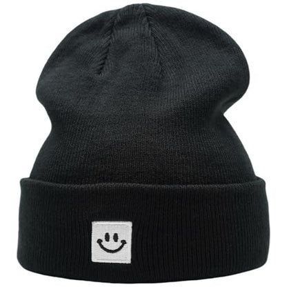 55cube Unisex Winter Beanie Hats Warm Thick Knit Cuffed Skullcaps - color: Solid Black
