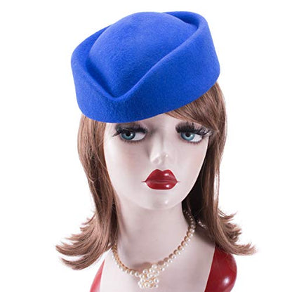 Lawliet Wool Stewardess Air Hostesses Pillbox Hat Millinery Teardrop Fascinator Base A040 - color: Blue