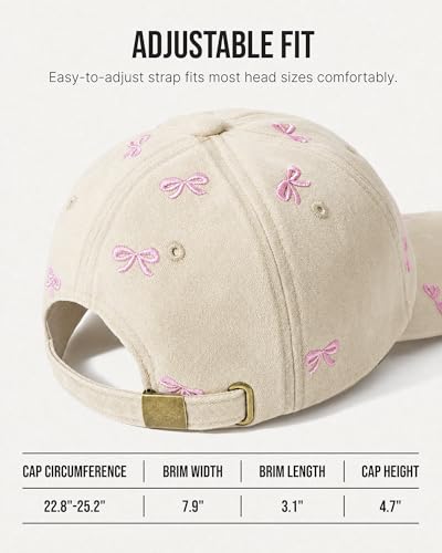 Jeasona Cute Hats for Women, Cute Bow Embroidery Baseball Cap Hat, Romantic Trendy Hat Cotton Adjustable Womens Hats - color: Cream