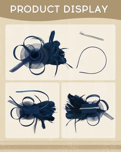 Fascinators Hats for Girls and Women Feather Tea Party Hats Weddinh Mesh Hat with Headband and Clip - color: Blue