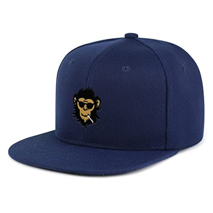 Smoking Monkey Hip-Hop Snapback Hat Embroidered Baseball Cap Wild Animal Funny - color: 08. Navy