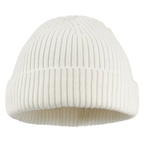 Croogo Knit Beanie Hat Fisherman Ski Caps Fall Winter Warm Knitted Ribbed Cuffed Skull Cap Slouchy Toboggan Cap for Men Women - color: Kh43-white