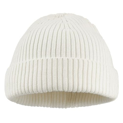 Croogo Knit Beanie Hat Fisherman Ski Caps Fall Winter Warm Knitted Ribbed Cuffed Skull Cap Slouchy Toboggan Cap for Men Women - color: Kh43-white