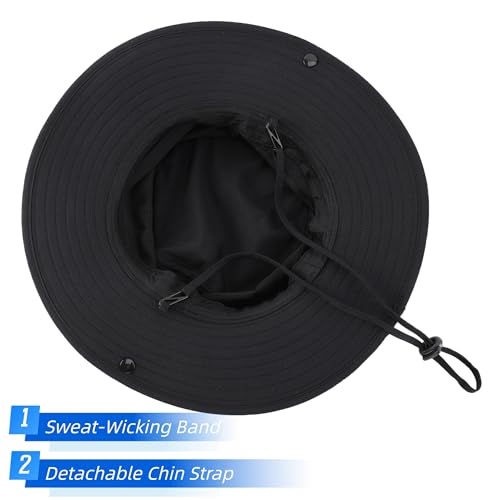 Connectyle Sun Hat for Men Women Outdoor UV Protection Safari Hat for Fishing Hiking Gardening Breathable Cowboy Hat UPF50 - color: Black