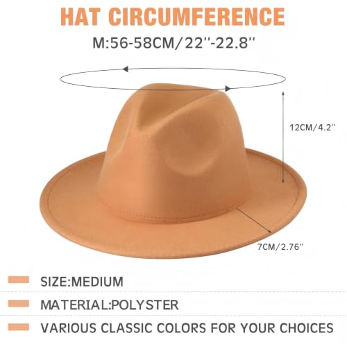 Funtery 4 Pcs Fedora Hats Adjustable Men Women Wide Brim Felt Hat Dress Panama Hat Two Tone Wide Brim with Buckle 22-22.8" - color: Black Red, White Red, Green Red, Camel Red