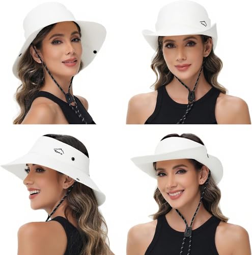 Sun Hats for Women Bucket Hat UV Protection Fishing Hat Wide Brim Safari Hats 2 in 1 Zip-Off Sun Visor Hats UPF 50+ - color: 1pack-pure White