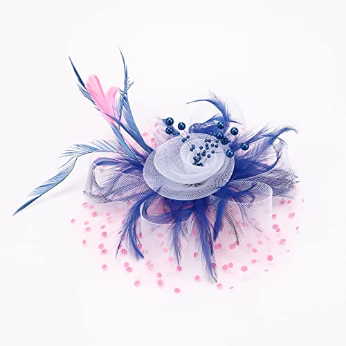 AQOKKA Women Fascinators Hats Flower Fascinators with Headband and Clip Tea Party Headwear for Women and Girls - color: 1 Pc 7" Diameter / Pink White