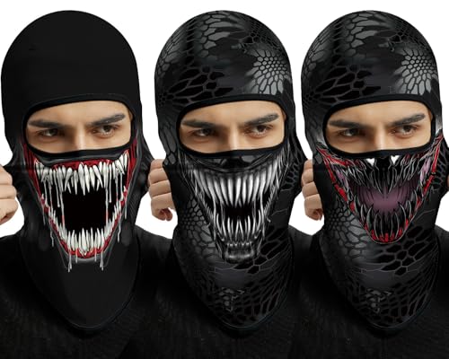 3D Balaclava Ski Mask Outdoor Headwear Mask Ghosts Skull Mask Men Women for Halloween Motorcycle Cycling Full Face Mask - color: Pattern 1 (3pcs)