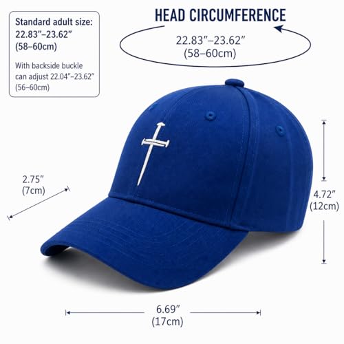Three Nails Cross Christian Hats, Embroidered Baseball Caps for Adults - color: Blue