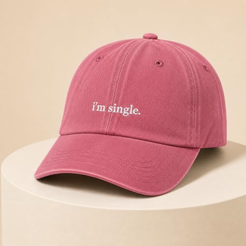 I'm Single Funny Embroidered Baseball Cap, Washed Cotton Adjustable for Women Men, Vintage Casual Cap, Statement Gift - color: Washed Pink