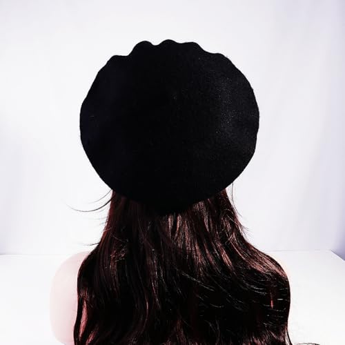 French Style Acrylic Beret - Solid Color Wool-Look Classic Winter Beanie Hat - color: Black
