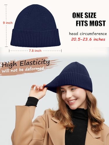 Wool Beanie for Men Women, Seamless Knit Cuffed Warm Winter Hats - color: 1pcs-navy Blue