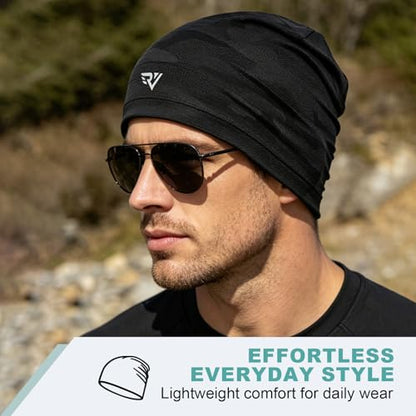 3Pcs Cooling Skull Caps for Men Women-Lightweight Breathable Beanie, Thin Quick Dry Running Cap for Cycling Daily Wear - color: Black+grey+blue