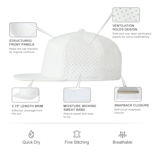 FEINION Men Laser Mesh Flat Brim Snapback Baseball Cap - color: White