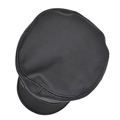 Unisex Genuine Leather Greek Fisherman Sailor Fiddler Driver Hat Flat Cap - color: Black, size: Medium