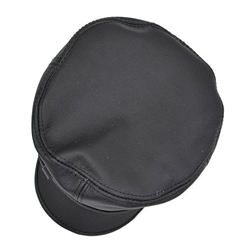 Unisex Genuine Leather Greek Fisherman Sailor Fiddler Driver Hat Flat Cap - color: Black, size: X-Large