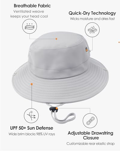Zylioo XL XXL Boonie Hat for Big Heads, UPF50+ Wide Brim Sun Hat - color: Grey, size: X-Large