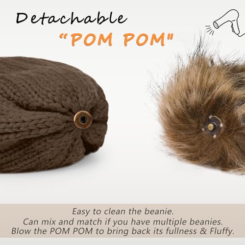 ZOORON Womens Winter Knitted Beanie Hat with Faux Fur Pom Beanie Warm Knit Skull Cap Beanie for Women - color: 1pack Khaki