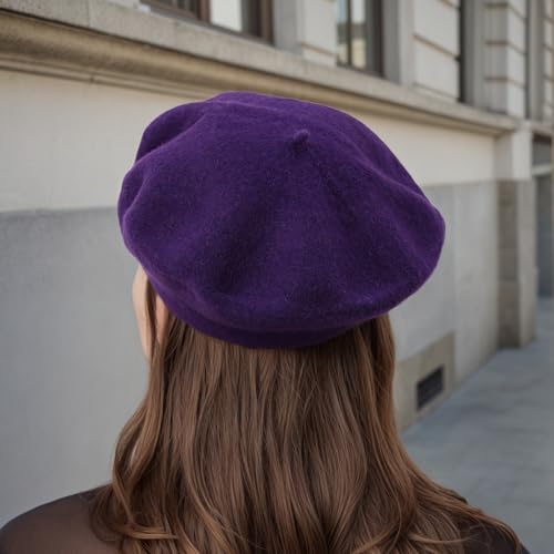 Women's Wool Beret: 70% Wool French Hat for Daily, Lightweight & Chic Berets for Women - color: Purple