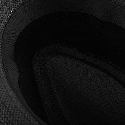 FALETO Unisex Summer Panama Straw Fedora Hat Short Brim Beach Sun Cap Classic - color: #01 Black