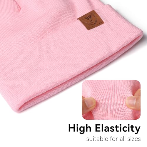OZERO Beanie for Men and Women, Double-Layer Cuffed Knit Winter Hat - color: Pink