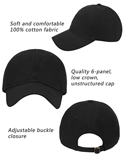 Oversize XXL Baseball Cap for Big Heads 23.6"-25.6", Extra Large Cotton Baseball Hat, Plus Size Unstructured Dad Hats - color: Cotton - Black
