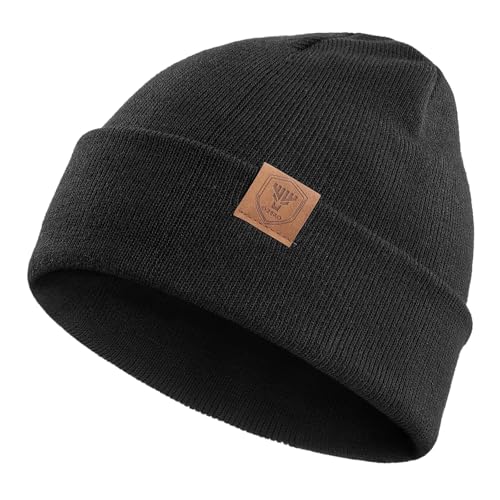OZERO Beanie for Men and Women, Double-Layer Cuffed Knit Winter Hat - color: Black