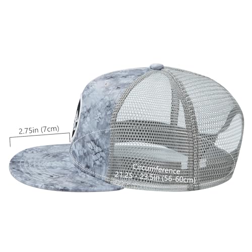BASSDASH Flat Brim Trucker Cap Adjustable Snapback Hat Mesh Back for Men Women - color: Grey Scale Camo
