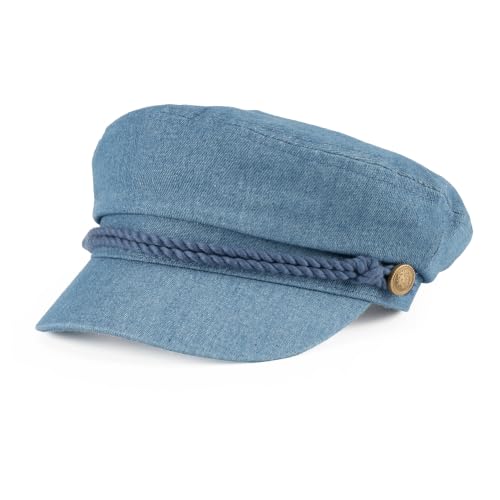 C.C Cotton Fisherman Cap for Women – Classic Fiddler Hat, Lightweight Breathable Cotton, Trendy Greek Fisherman Style - color: Cotton-dk. Denim