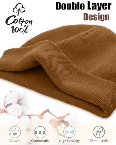 100% Cotton Beanie Hat Cuffless Beanies Warm Knit Winter Skull Cap - color: 1pcs-coffee