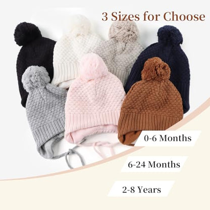 Baby Girl Winter Hats Pompom Infant Boys Beanie Knitted Kid Hat - color: Navy, size: 0-6 Months
