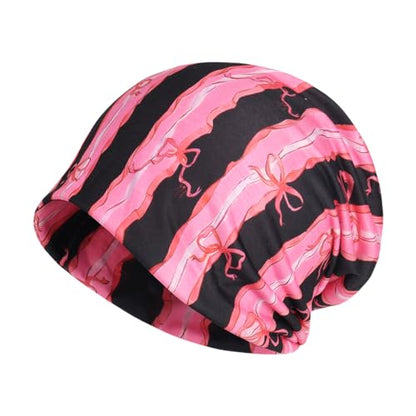 Jemis Sweet Heartwarming Breast Cancer Beanie Hat, Romantic Knitted Hat, Cancer Headwear Caps Baggy Skull Sleep Scarf - color: 2 Pack Pink Black & Yellow