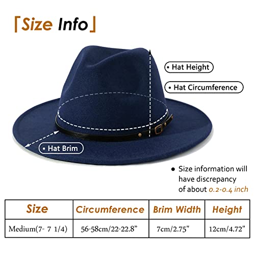 Lisianthus Women Belt Buckle Fedora Hat - color: Navy-blue