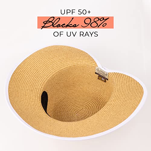 Sun 'N' Sand French Laundry Straw Sun Hats for Women - Backless, Foldable, and Packable Hat - Beach Hat for Women - 4" Brim - color: White