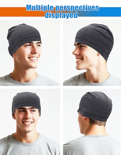 Cotton Summer Beanie Hats Lightweight Skull Caps Soft Thin Sleep Sleeping Hat Light Cancer Chemo Cap Helmet Liner - color: Black, Heather Grey, Black
